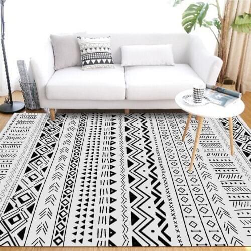 Black and White Gray National Wind Bohemian Nordic Geometry Bedroom Living Room Short Crystal Velvet Hallway Carpet