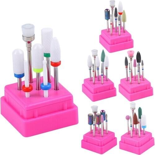 1 Set Pink Nail Drill Bits Holder Stand Display Nail Drill Bit Box Organizer Container Manicure Tool