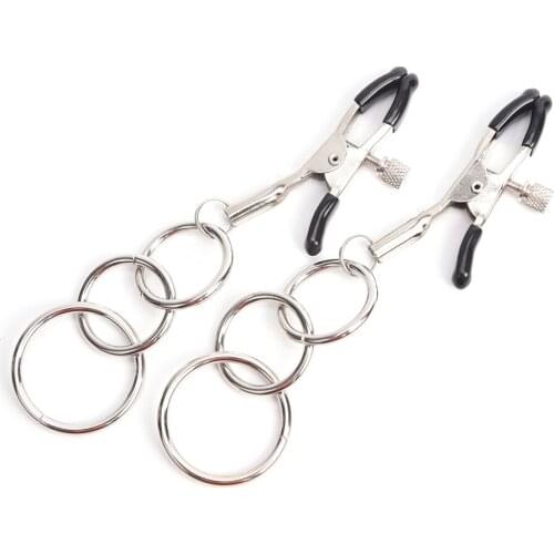 Exotic Accessories 1 Pair Metal Nipple Clamps With 3 Rings Fetish Fantasy Breast Clamps Stimulate Nipple Clips Sex Toys