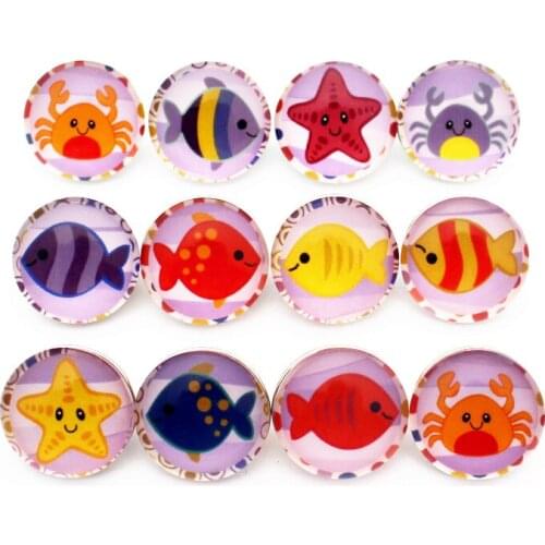 Hot selling 12pcs/lot glass fish 18mm snap buttons starfish leather clasp snap button bracelet snap Bangles jewelry