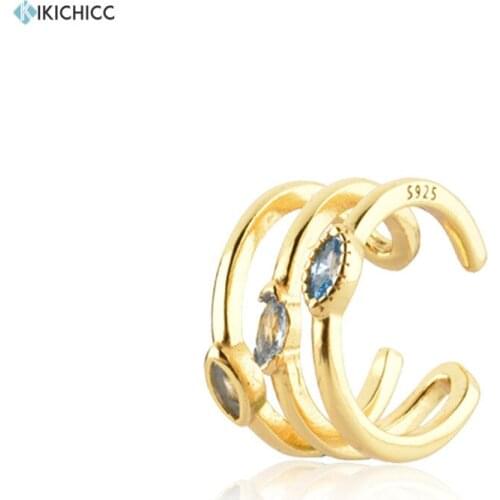 KIKICHICC 925 Sterling Silver Blue Three Ovals Ear Cuff Earring Earcuff Piercing No Clips Luxury Jewelry Gift For Women Fashion