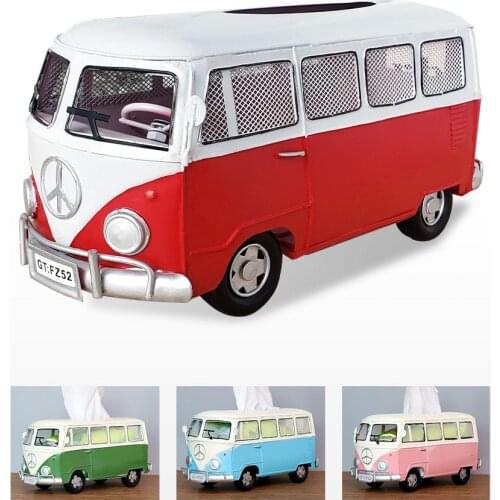 Retro Wrought Iron Creative Industrial Wind Bus Tissue Box Home Living Room Desktop Decoration Restaurant Paper Box Furnishings