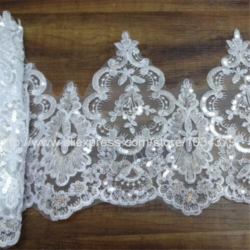 3Yards High Quality Sequins White Lace DIY Accessories Cording Dress Lace Trim for Wedding Dress 25cm LW0035