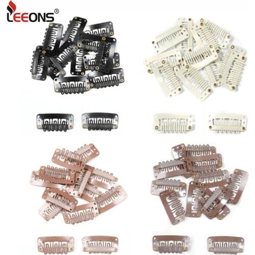 Leeons Cheap 20 Pcs/ Lot Snap Clips For Hair Extensions Clips For Hair Extension Bangs Wigs Metal Clips Black White Colors
