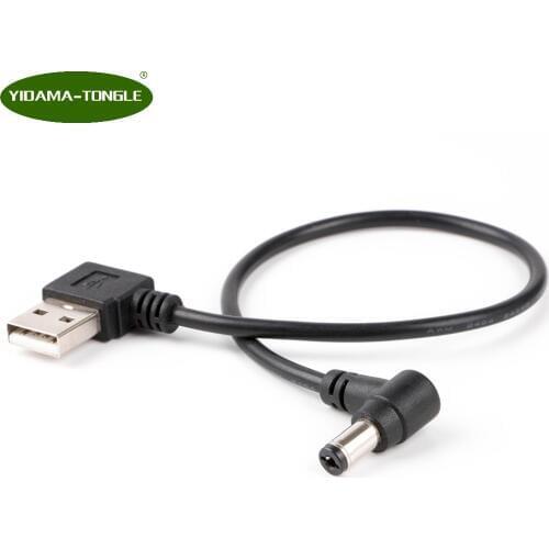 Left Angled USB 2.0 Male to 5.5mm x 2.1mm DC power Plug Barrel 5v Cable 1ft