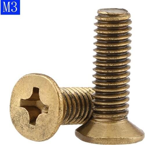 M3 - 0.5 ( 3mm ) Solid Brass Phillips FLAT HEAD Machine Screw DIN 965 Bolts ISO 7046 bolts Type H Recess