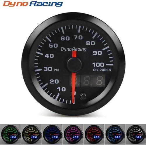 Dynoracing 2'' 52mm Dual Display Oil pressure gauge 7 colors Led 0-100PSI Oil press gauge with Stepper Motor Car meter BX101500