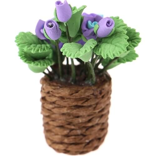 1:12 Mini Dollhouse Miniature Blue Rose Green Plant Flower in Pot Accessories
