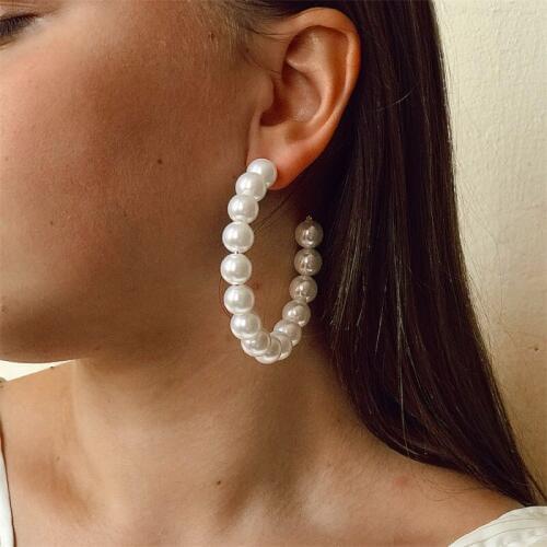 Fashion Korean Imitation Pearl Big Earrings for Womens Statement Geometric C-shaped Circle Earrings Jewelry Wholesale