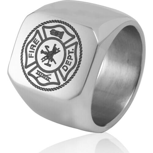 RIR Silver US Fire Dept Military Army Navy Air Force USMC Military Ring For Mens In Stainless Steel