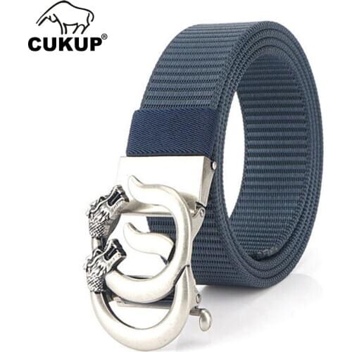 CUKUP Unique Design Chinese Dagon Pattern Buckles Metal Mens Quality Nylon & Canvas Belts Men Accessories 3.5cm Width CBCK262