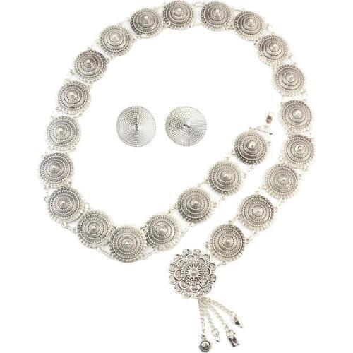 Gypsy Vintage Geometric Belly Chains & Earrings Jewelry Sets Women Lady Beach Party Wear Dance Accessories