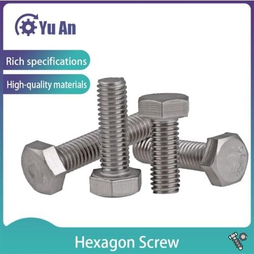304 Stainless Steel External Hexagon Screw Extended Full Thread External Hexagon Bolt / Screw DIN933 M10-m16 5Pcs