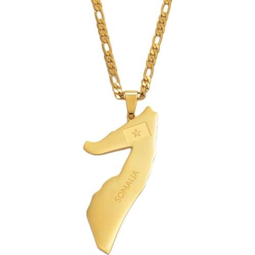 Anniyo Map of Somalia Pendant Necklaces for Women/Men,Gold Color Country Maps Somalia Jewelry #006821