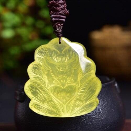 Genuine Natural Yellow Quartz Fox Pendant Crystal Women Men Wealthy Stone Fashion Necklace AAAAA