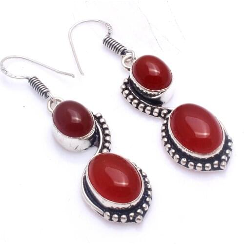 Genuine Carnelian Silver Overlay on Copper Earrings , Hand made Women Jewelry Gift, E5836