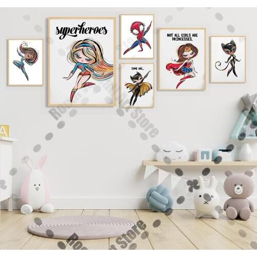 Marvel Superhero Nursery Decor Avengers Spiderman Black Widow Cartoon Poster Disney Girl Canvas Painting Room Home Decoration