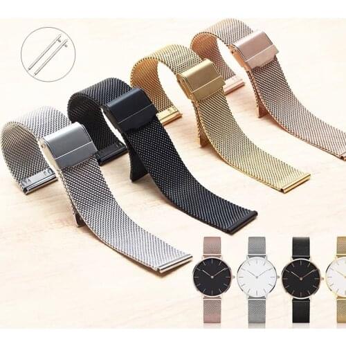 12 14mm 16mm 18mm 20mm 22mm Universal Milanese Watchband Silver Rose Gold Black Stainless Steel Band Strap Bracelet Accessories