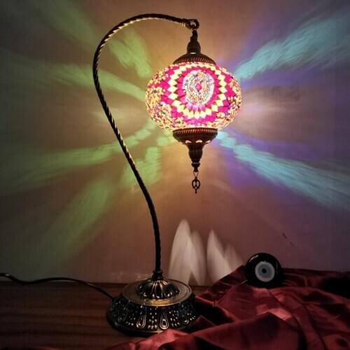 Retro romantic Mediterranean lounge bar of bedroom the head of a bed pure manual southeast Turkey color glass desk lamp