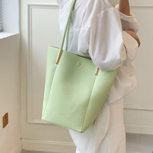 Luxury Women Handbag Big Capacity Bucket Bags Elegant Solid Color Shopper Tote Bag Female Designer Soft Pu Leather Shoulder Bag