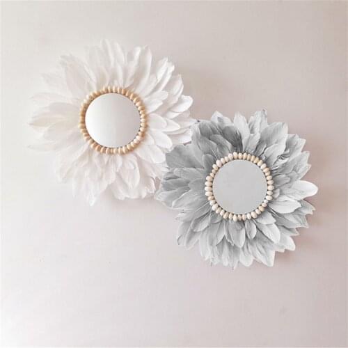 Nordic Ins Wind Acrylic Anti-Fall Mirror Feather Wall Decoration Flower Plate Conch Hanging Decora Handmade Creative Wall Deco