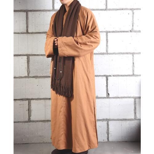 Unisex Autumn&Winter Cotton&linen martial arts uniforms buddhism zen monk suits lay meditation robe coat yellow high quality