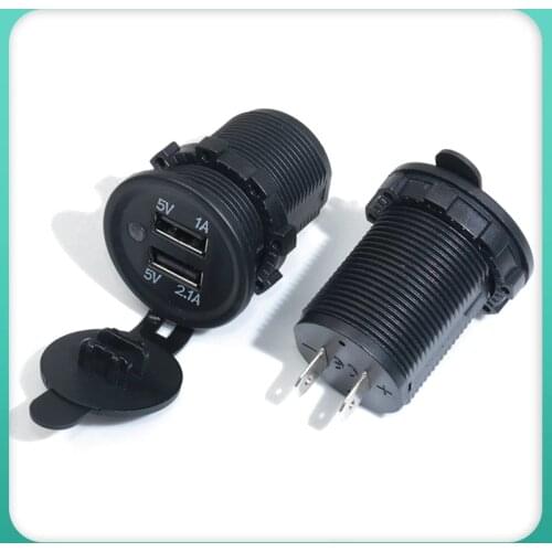 Universal 5V 2.1A/1A Dual USB Car Charger Motorcycle Vehicle Power Charging Socket wIth LED Indicator DC 12V-32V Charger Adapter