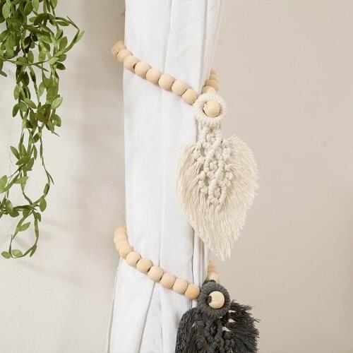 Curtain Tieback Wood Beads Cotton Rope Curtain Strap Farmhouse Drapery Holdback