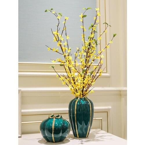 Green Gilded Vases Decoration Living Room Flower Arrangement Container Ceramic Simulation Flower Pot Modern Home Decoration
