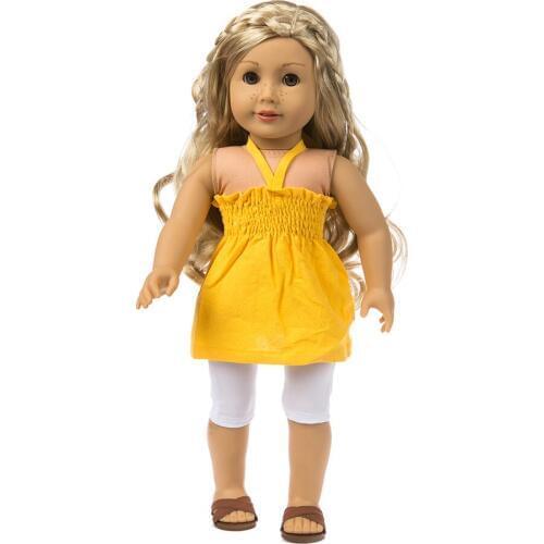 Yellow strapless skirt + white legging Doll Clothes Wear fit 18inch American Doll Clothes,Children best Birthday Gift