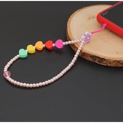 Mobile Phone Holder Lanyard Chains Beads Wrist Strap Heart Beaded Chain For Phone 2021 Women Fashion String Accessories