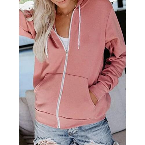 Women Thin Hoodies Autumn Spring Streetwear Zip-up Oversize Sweatshirt Jacket Trendy Solid Pocket Hooded Female Outwear