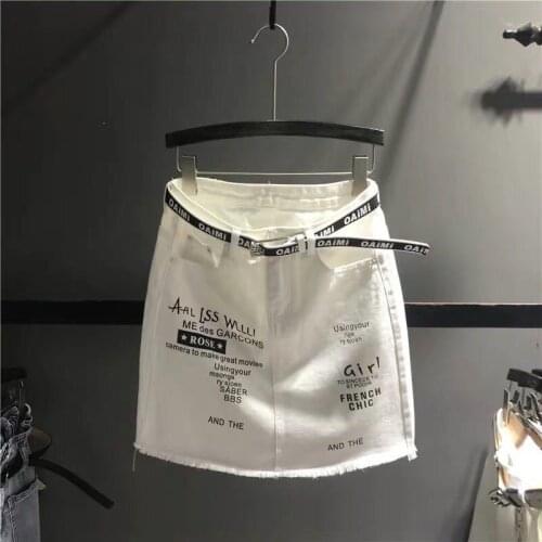 Womens Skirt White Denim Short Skirt Fashion Letter Print Slim Waist A-line High Waist Slim Skirt Girl Summer Large
