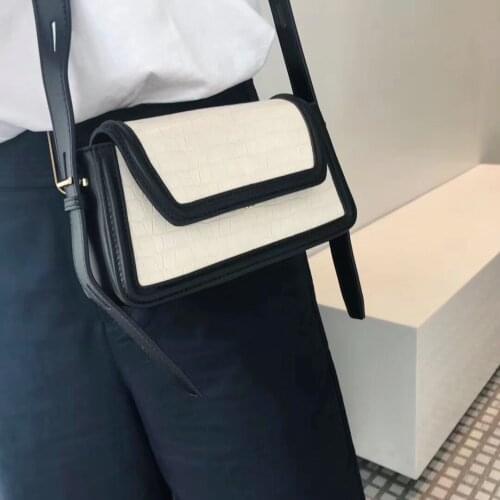 Women french stylish color block white black small vintage flap crossbody bag female pu leather chic niche shoulder bag