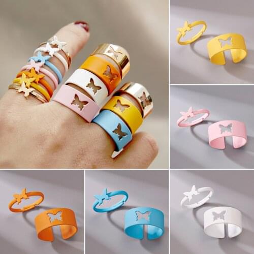 2021 Punk Colorful Butterfly Opening Rings For Women Men Couple Ring Set Korean New Fashion Knuckle Jewelry Friendship Gift