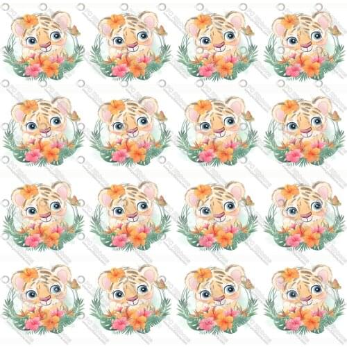 1-1/2" Cute Flower Lion Tiger Printed Custom Design Cartoon for DIY Crafts Hair Bow Lanyard/Satin /3" Grosgrain Ribbon CA234