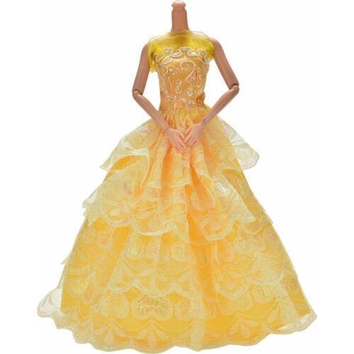 1 Piece Beautiful Luxury Yellow 4 Layers Lace Wedding Dress For Girls Fashiol Girl Baby Doll Toy Accessories