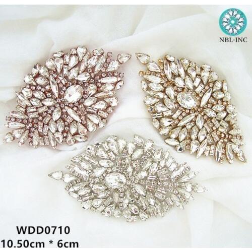1PC) Silver rose gold rhinestone crystal applique patch gold iron sewn on for dress shoes accessories WDD0710