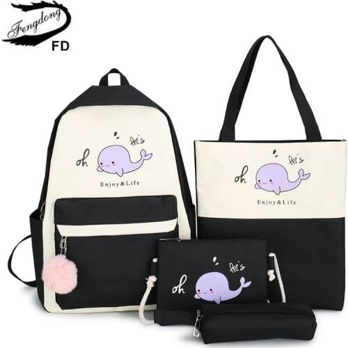 Fengdong 5pcs/set girls school bags kids cute book bag handbag pencil bag set elementary student girls school backpack set