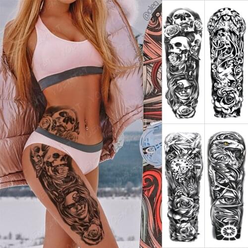 Large Arm Sleeve Tattoo Mask Girl Skull Rose Waterproof Temporary Tatto Sticker Waist Soul Body Art Full Fake Tatoo Women Men