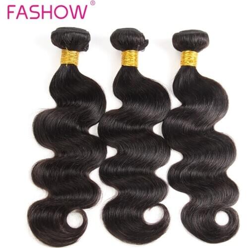 Fashow Brazilian Body Wave 3 Bundles Human Hair Weave Bundles Natural Black Color 8- 28 Inches Non Remy Hair