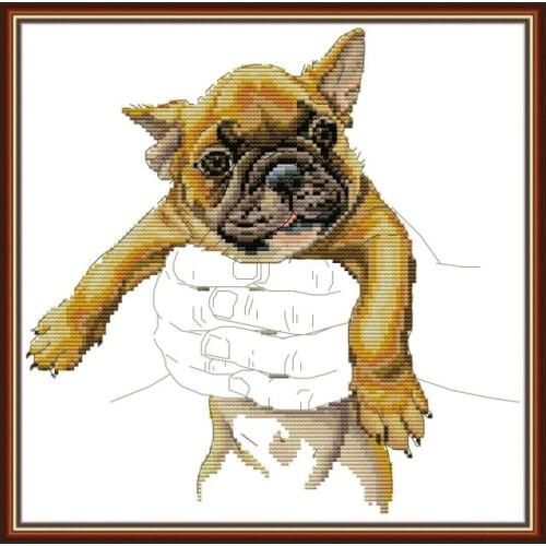 DA522 Pug in the palm cross stitches needlework embroidery DIY handmade