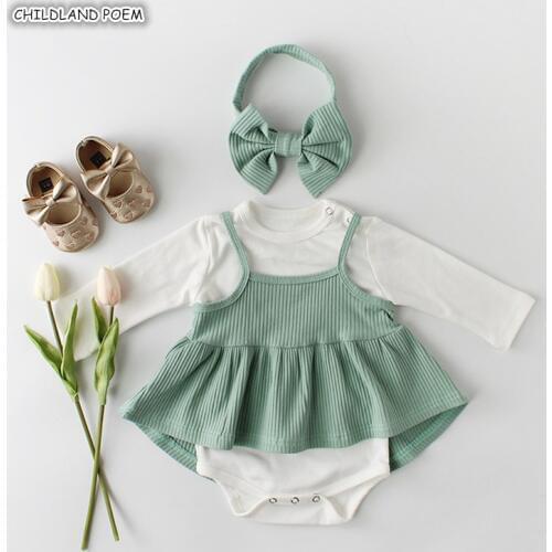 Baby Girl Clothes Spring Newborn Baby Clothes 100% Cotton New born Infant Clothing Set Baby Romper + Baby Dress + Headband 3pcs