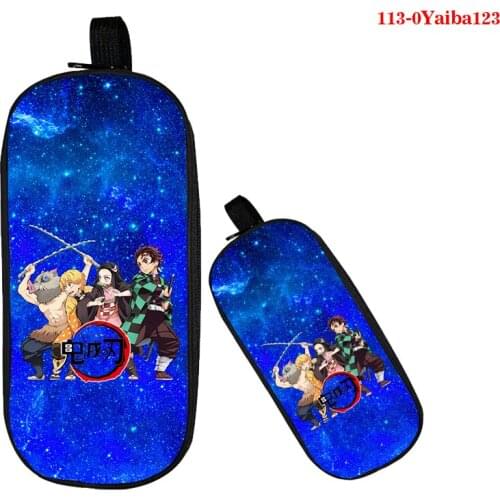 Double Layer Kimetsu No Yaiba Demon Slayer Kamado Tanjirou Cosplay 3D Pen Pencil Case Cosmetic Makeup Stationery Bag Pencil Box