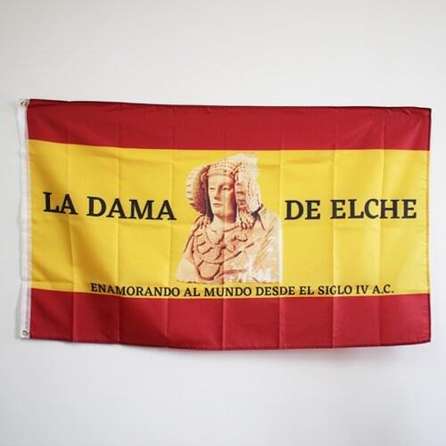 Spain Flag With The Lady Of Elche Alicante Valencia Banner 100D Polyester 3x5Ft 90x150cm Banner With Brass Grommets