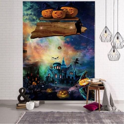 Halloween Tapestry Art Blanket Curtain Hanging Home Bedroom Living Room Decoration Ghost Scary Pumpkin Skull Bat Castle