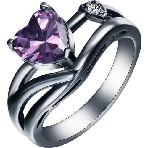 Hainon Rainbow Purple Zircon Crystal Rings for Women Vintage Fashion Jewelry Gift Elegant Love Heart Shape Engagement Rings