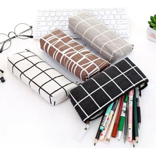 Canvas Geometric Pencil Bag Case School Simple Striped Grid Solid Color Cute Pencil Bag Case Pouch Office Students Supplies SAL
