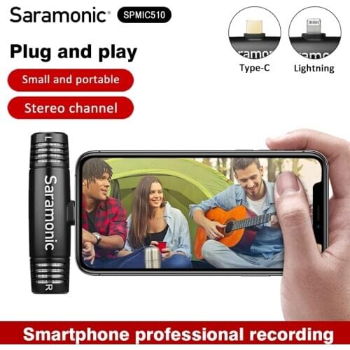 Saramonic SPMIC510 Di/UC Compact Stereo Plug-and-play Microphone with Dual condenser Lightning/Type C Jack for iPhone Android
