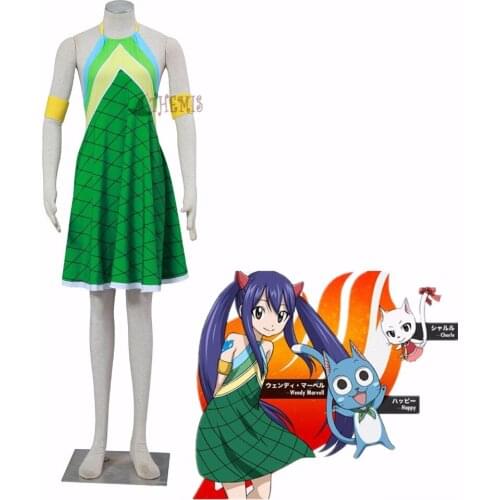 Athemis Fairy Tail Wendy Marvell Cosplay Costumes green Dress in stock